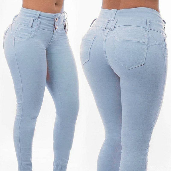 Women Stretchy Blue Tassel Ripped Jeans